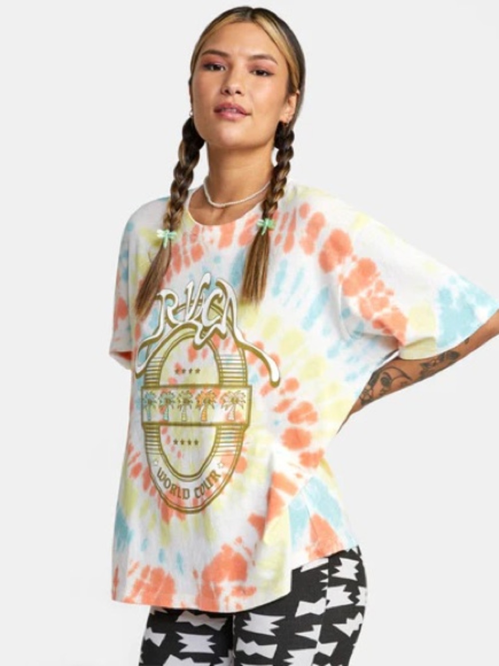 RVCA Multicolor Pastel Tie-Dye Tee with Gold Crest